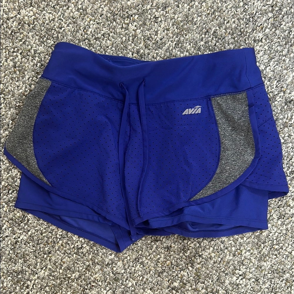Avia Blue and Gray Athletic Shorts with Drawstring Waistband
